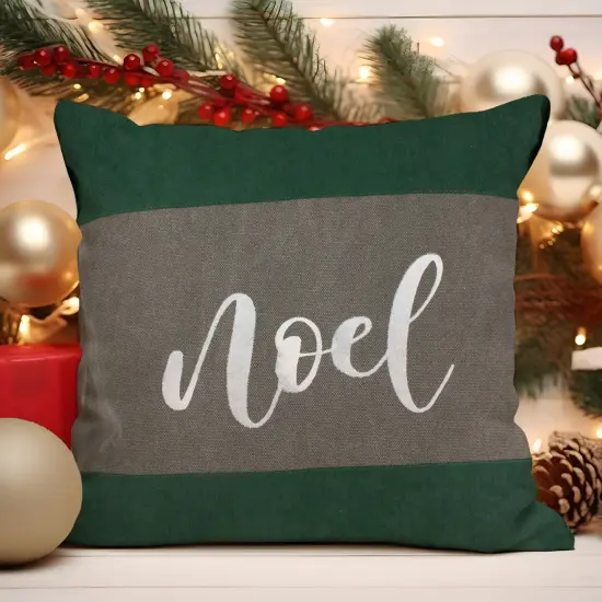 Northlight 18" Green and Brown Suede "Noel" Christmas Square Throw Pillow {3}