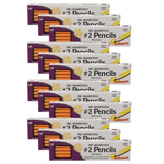 No. 2 Pencil with Eraser, Pre-Sharpened, Yellow, 12 Per Pack, 12 Packs {1}