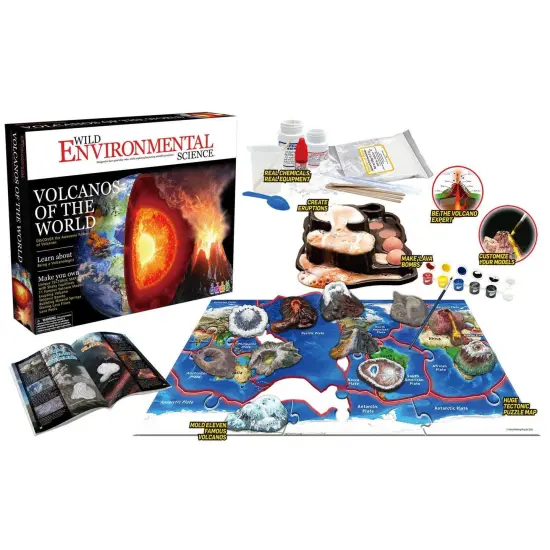 Volcanos of the World - Science Kit for Ages 8+ - Create 11 Volcanos, Mineral Pools, Lava Bombs, Tectonic Map and More {1}