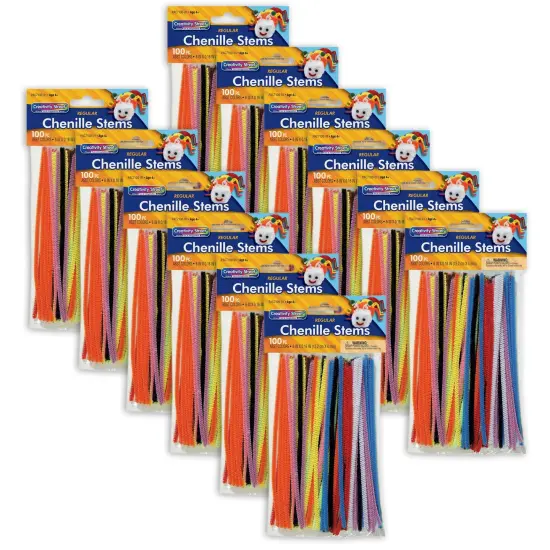 Regular Stems, Assorted Colors, 6" x 4 mm, 100 Count Per Pack, 12 Packs {3}