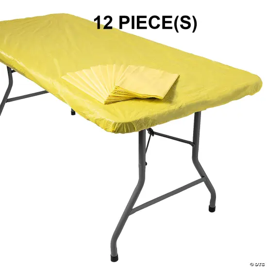 Fitted Plastic Tablecloths Bulk 12 Pc. 8 Ft. Yellow {1}