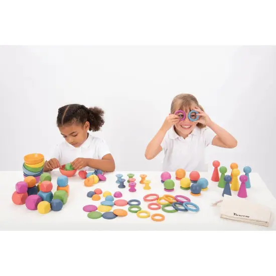 Rainbow Wooden Super Set - Set of 84 - 12 Different Shapes in 7 Colors {4}