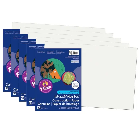 Construction Paper, White, 12" x 18", 50 Sheets Per Pack, 5 Packs {1}