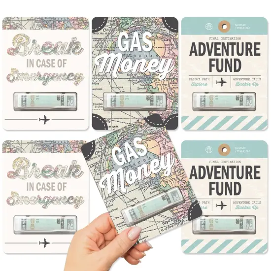 Big Dot of Happiness World Awaits - DIY Assorted Travel Themed Cash Holder Gift - Funny Money Cards - Set of 6 {1}