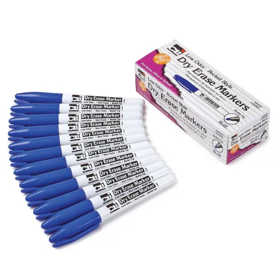 Dry Erase Markers, Low Odor, Pocket Style, Bullet Tip, Blue, 12 Per Box, 3 Boxes {3}