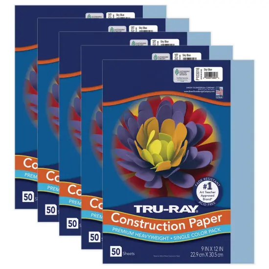 Construction Paper, Sky Blue, 9" x 12", 50 Sheets Per Pack, 5 Packs {1}