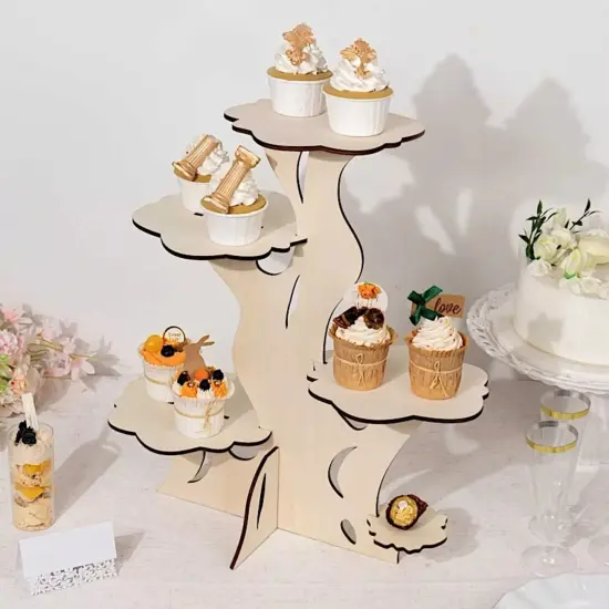 NATURAL 19" Wooden 5 Tier Cupcake Dessert DISPLAY STAND Tree Tower {3}