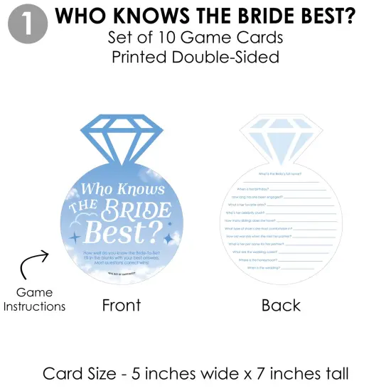 Big Dot of Happiness On Cloud 9 - 4 Bridal Shower Games - 10 Cards Each - Who Knows The Bride Best, Bride or Groom Quiz,&nbsp;What's in Your Purse and Love - Gamerific Bundle {5}