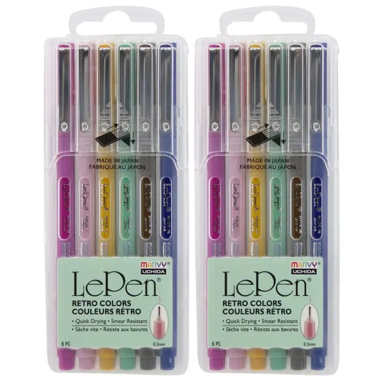 LePen&reg; Micro-Fine Point Pen, Retro, 6 Per Pack, 2 Packs {1}