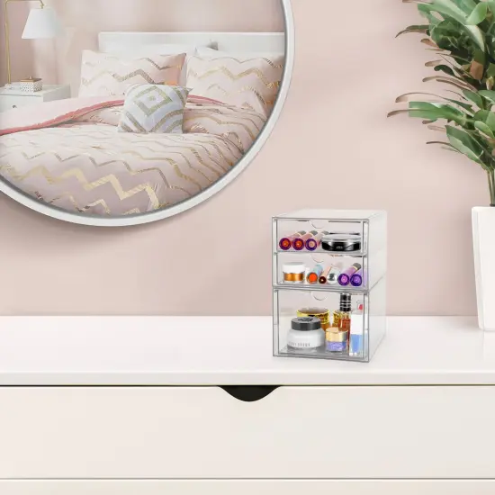 Sorbus 3 Drawers Acrylic Organizer for Makeup, Organization and Storage, Art Supplies, Jewelry, Stationary - 2 Pcs Clear Stackable Storage Drawers {4}