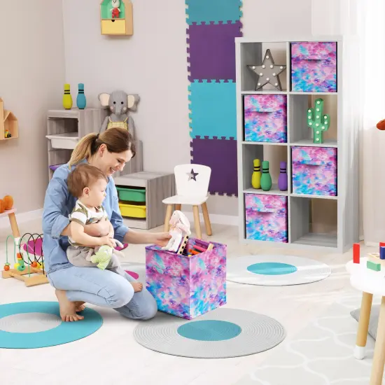 Sorbus 1-Pc 11 Inch Foldable Storage Cubes with Handles- for Organizing Home, Shelves, Nursery, Playroom, Closet and More Tie Dye Purple {4}