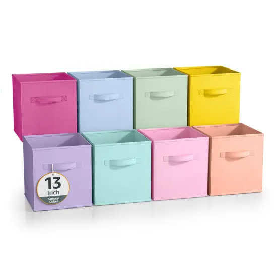 Sorbus 8 Pack 13 Inch Foldable Storage Cubes with Handles- for Organizing Home, Shelves, Nursery, Playroom, Closet and More Light Pastel {1}