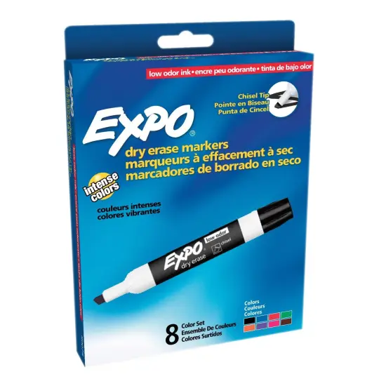 Low-Odor Dry Erase Markers, Chisel Tip, 8 Colors, Pack of 8 {1}