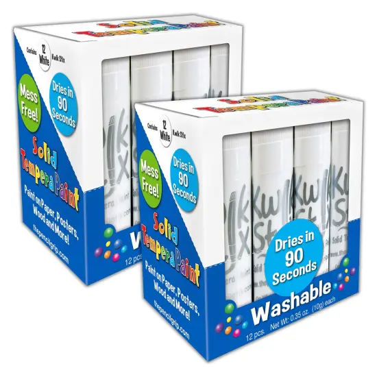 Solid Tempera Paint Sticks, Single Color Pack, White, 12 Per Pack, 2 Packs {1}