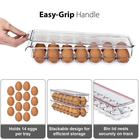 Sorbus Soda Can Organizer for Refrigerator & Egg Holder for Fridge Set - 2 Stackable Can Holder Dispenser Holds 12 Cans Each & 2 Egg Holders with Lid holds 14 eggs for Fridge, Pantry, Freezer, BPA-Free {6}