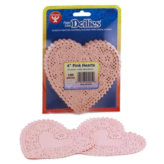 Heart Doilies, Pink, 4", 100 Per Pack, 3 Packs {2}