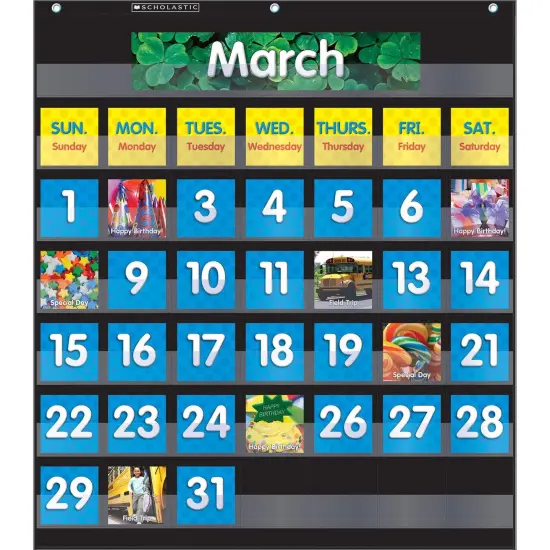 Monthly Calendar Pocket Chart with Cards, Black {1}