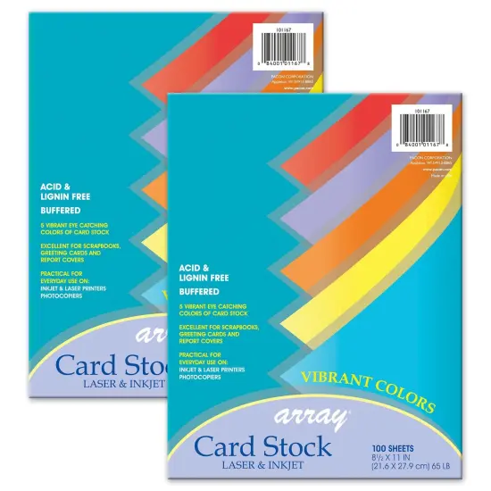 Vibrant Card Stock, 5 Assorted Colors, 8-1/2" x 11", 100 Sheets Per Pack, 2 Packs {1}