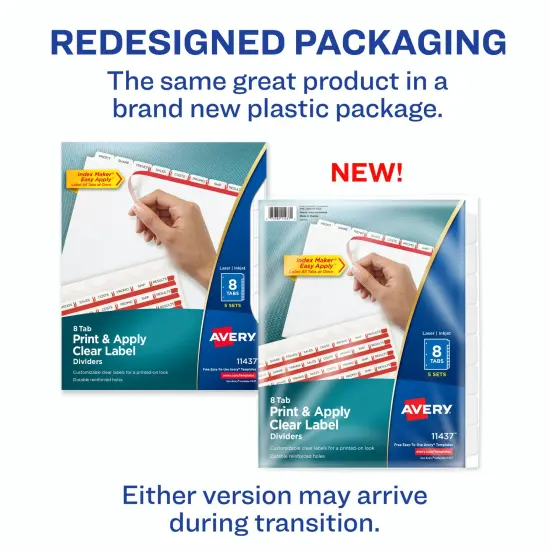 Avery 8 Tab Dividers for 3 Ring Binder, Easy Print & Apply Clear Label Strip, Index Maker Customizable White Tabs, 5 Sets (11437) {2}
