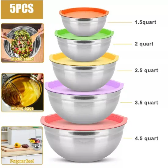 Kitcheniva 5 Pcs Stainless Steel Mixing Bowl Set with Lids {2}