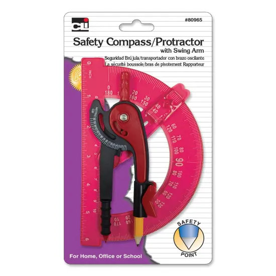 Compass Safety and 6" Swing Arm Protractor, Assorted Colors, Pack of 12 {3}