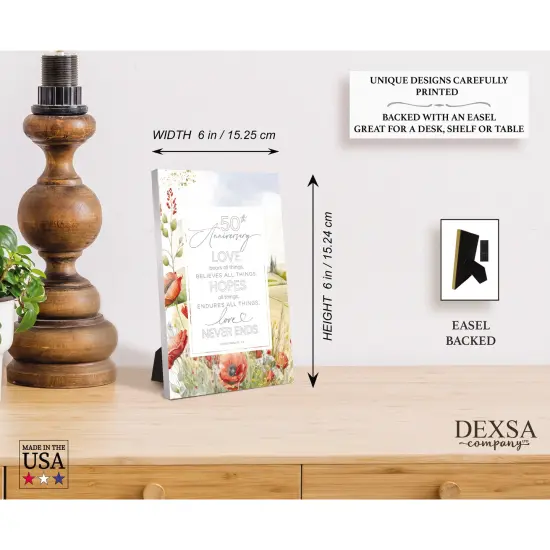 5oth Anniversary Wood Plaque with Easel and Hook Wall Tabletop Art - 6 inches x 9 inches {5}