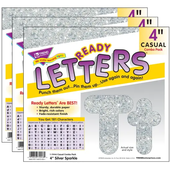 Silver Sparkle 4" Casual Combo Ready Letters&reg;, 3 Packs {1}