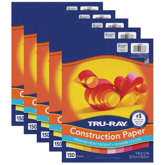 Construction Paper, Warm Assorted, 9" x 12", 150 Sheets Per Pack, 5 Packs {1}