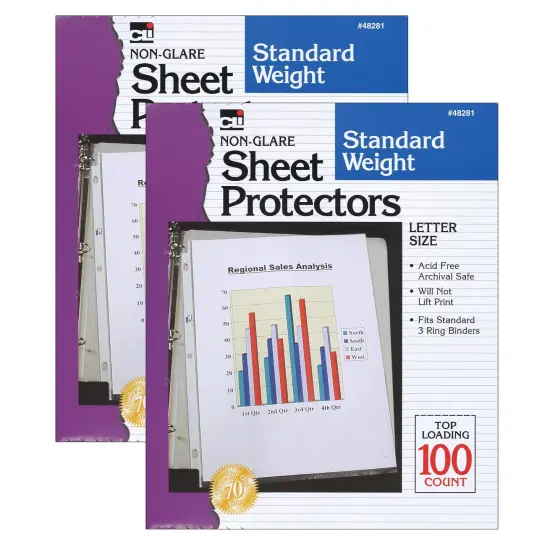 Sheet Protectors, Standard Weight, Letter Size, Non-Glare, 100 Per Box, 2 Boxes {1}