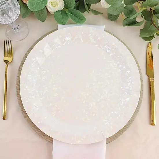 25 IRIDESCENT Metallic Round 12" Paper Salad Dinner Plates Geometric Design {2}