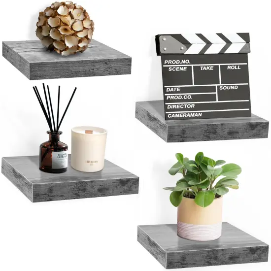 Sorbus 4 Pack 9" Floating Shelves, Wall Shelves for Bedroom, Kitchen, Living Room, Bathroom Shelves Over The Toilet Gray {1}