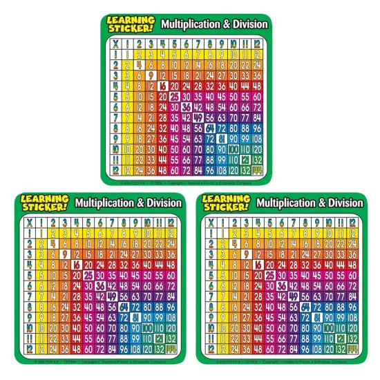 Multiplication-Division Learning Stickers, 4", 20 Per Pack, 3 Packs {1}