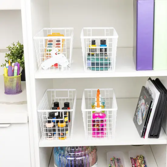 Smart Design Nestable Basket Organizer with Handles - Steel - 6 x 12 x 6 - White - Set of 4 {3}