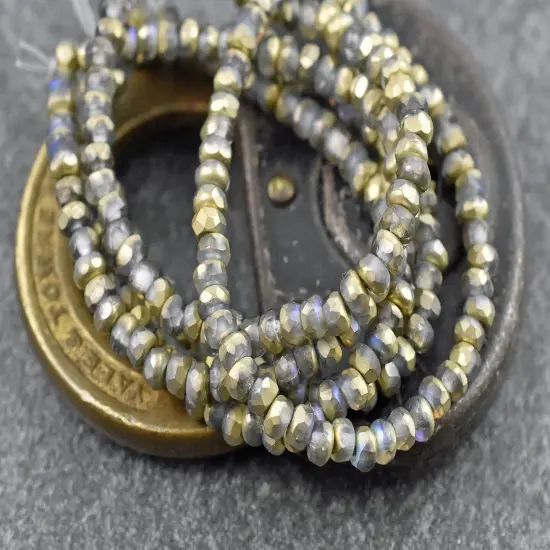 *50* 2x3mm Gold AB Washed Matte Crystal Faceted Micro Spacer Beads {2}