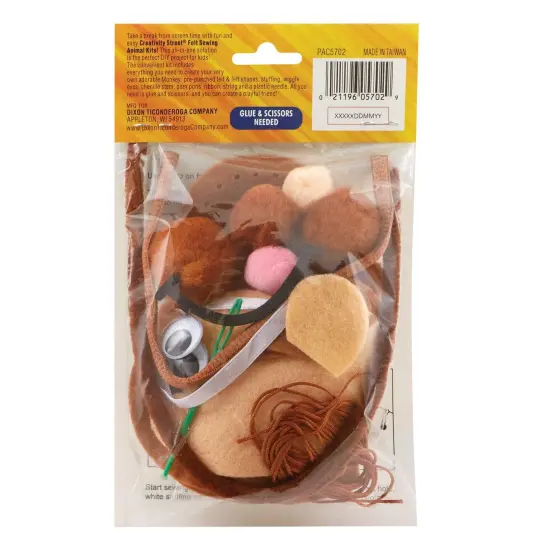 Felt Sewing Animal Kit, Monkey, 6.5" x 10.5" x 1", 6 Kits {3}
