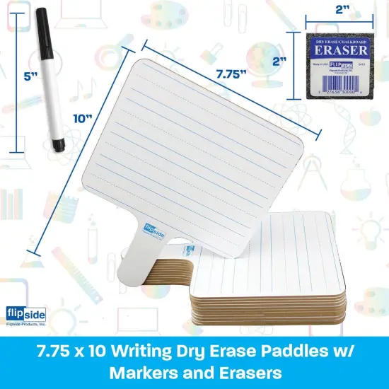 Two-Sided Rectangular Dry Erase Writing Paddles, Pens, and Erasers, Class Pack of 12 {2}