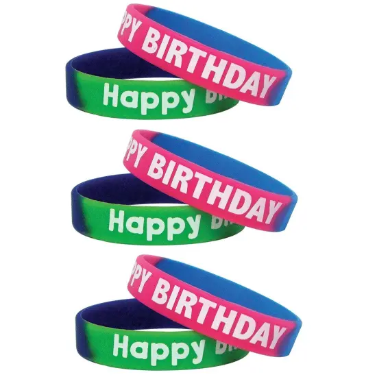 Fancy Happy Birthday Two-Toned Wristband Pack, 10 Per Pack, 3 Packs {1}