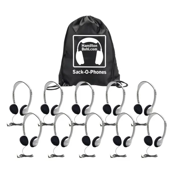 Sack-O-Phones, 10 HA2 Personal Headphones, Foam Ear Cushions in a Carry Bag {1}