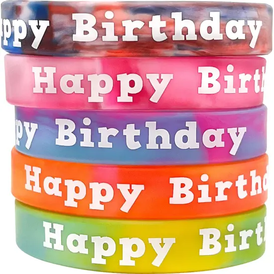 Tie-Dye Happy Birthday Wristbands, 10 Per Pack, 6 Packs {2}