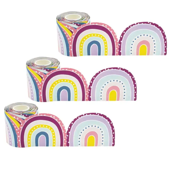 Oh Happy Day Rainbows Die-Cut Rolled Border Trim, 50 Feet Per Roll, 3 Rolls {1}