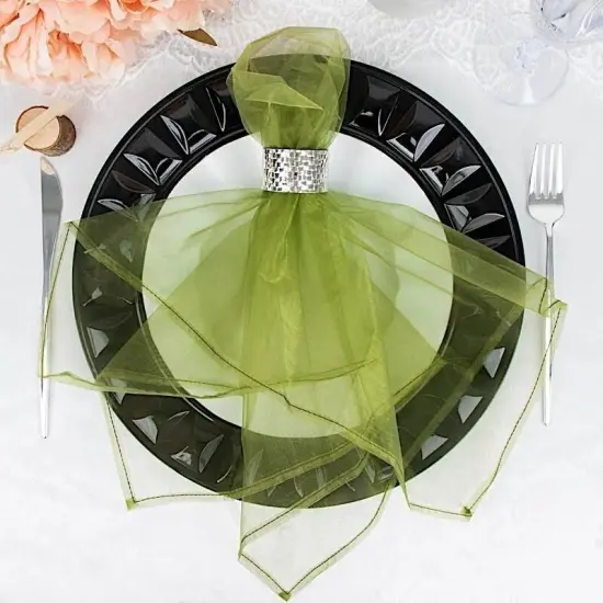 OLIVE GREEN 10 Sheer 23" x 23" Organza Decorative Table Dinner NAPKINS {1}