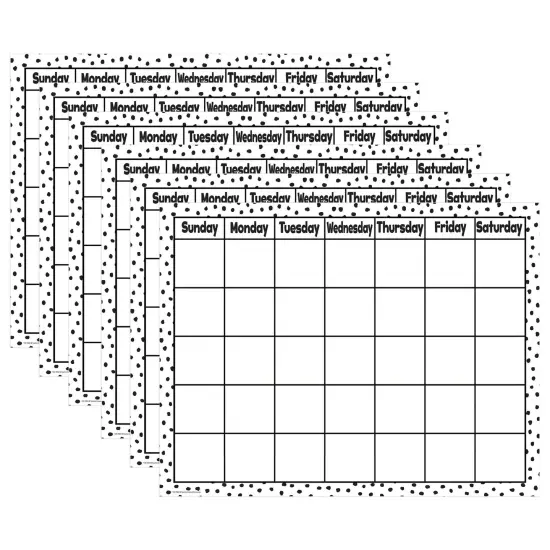 Black Painted Dots on White Calendar Chart, 17" x 22", Pack of 6 {1}