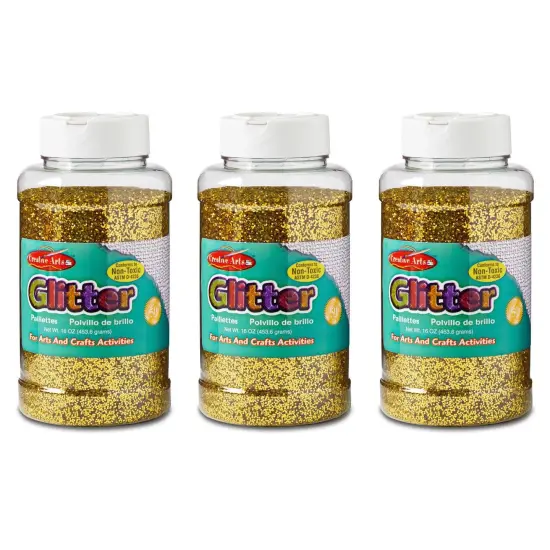 Creative Arts&trade; Glitter, 1 lb. Bottle, Gold, Pack of 3 {1}