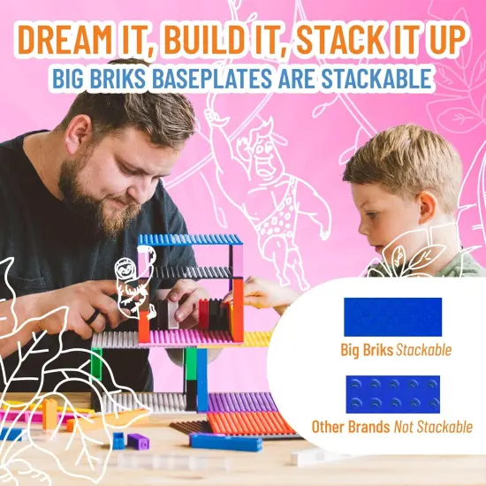 Classic Big Briks Baseplate 15" x 10.5" Large Building Brick Baseplate by Strictly Briks | 100% Compatible with All Major Brands | Large Pegs for Toddlers | Single Blue Flat Bottom Base Plate {6}