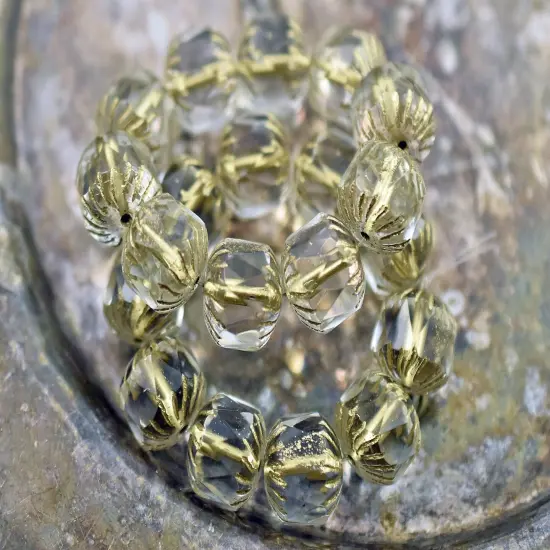 *10* 10mm Gold Washed Crystal Center Cut Cruller Beads {5}