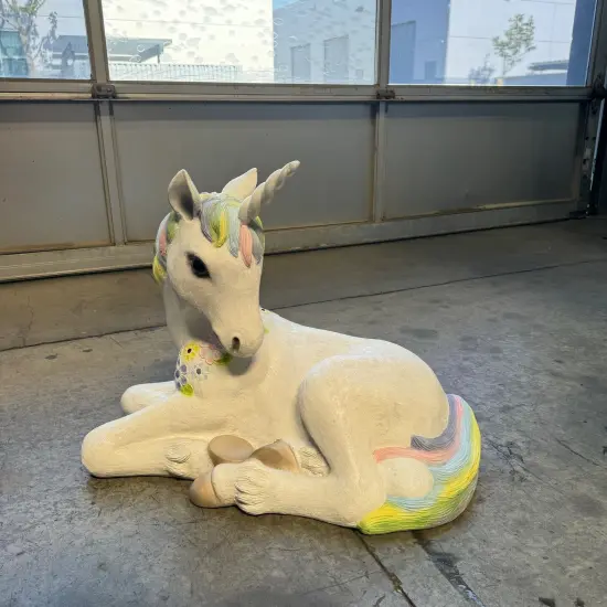 Baby Rainbow Unicorn Resting Life Size Statue {5}