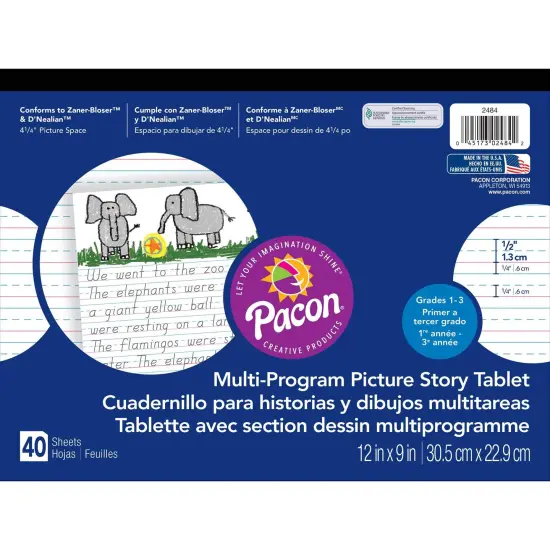 Multi-Program Handwriting Tablet, D'Nealian/Zaner-Bloser, 1/2" x 1/4" x 1/4" Ruled & 4-1/4" Picture Story Space, 12" x 9", 40 Sheets, Pack of 6 {2}