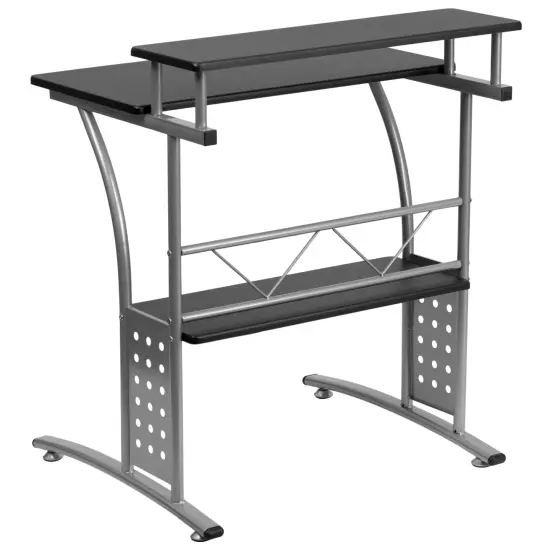 Emma and Oliver Computer Desk with Top and Lower Storage Shelves Black {2}