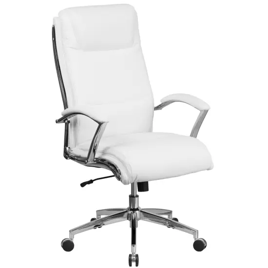 Merrick Lane Lombard High-Back Office Chair with Padded Arms Ergonomic Executive Swivel Task Chair with Headrest White {1}
