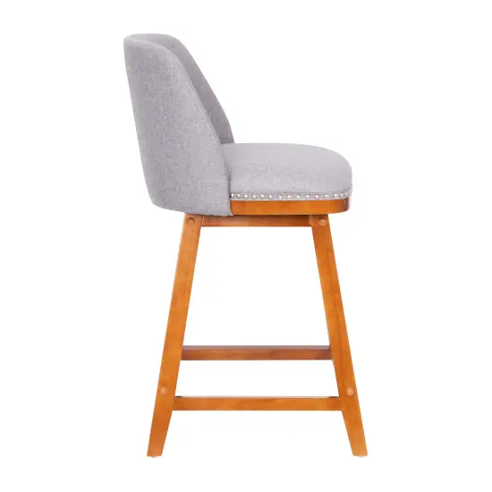 Emma and Oliver Jada Upholstered Mid-Back Stools with Nailhead Accent Trim & Wood Frames BlackLeaSoft/Walnut {10}